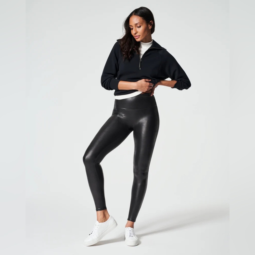 SPANX SPANXshape Faux Leather Vegan Leggings in Black Size MT Medium Tall